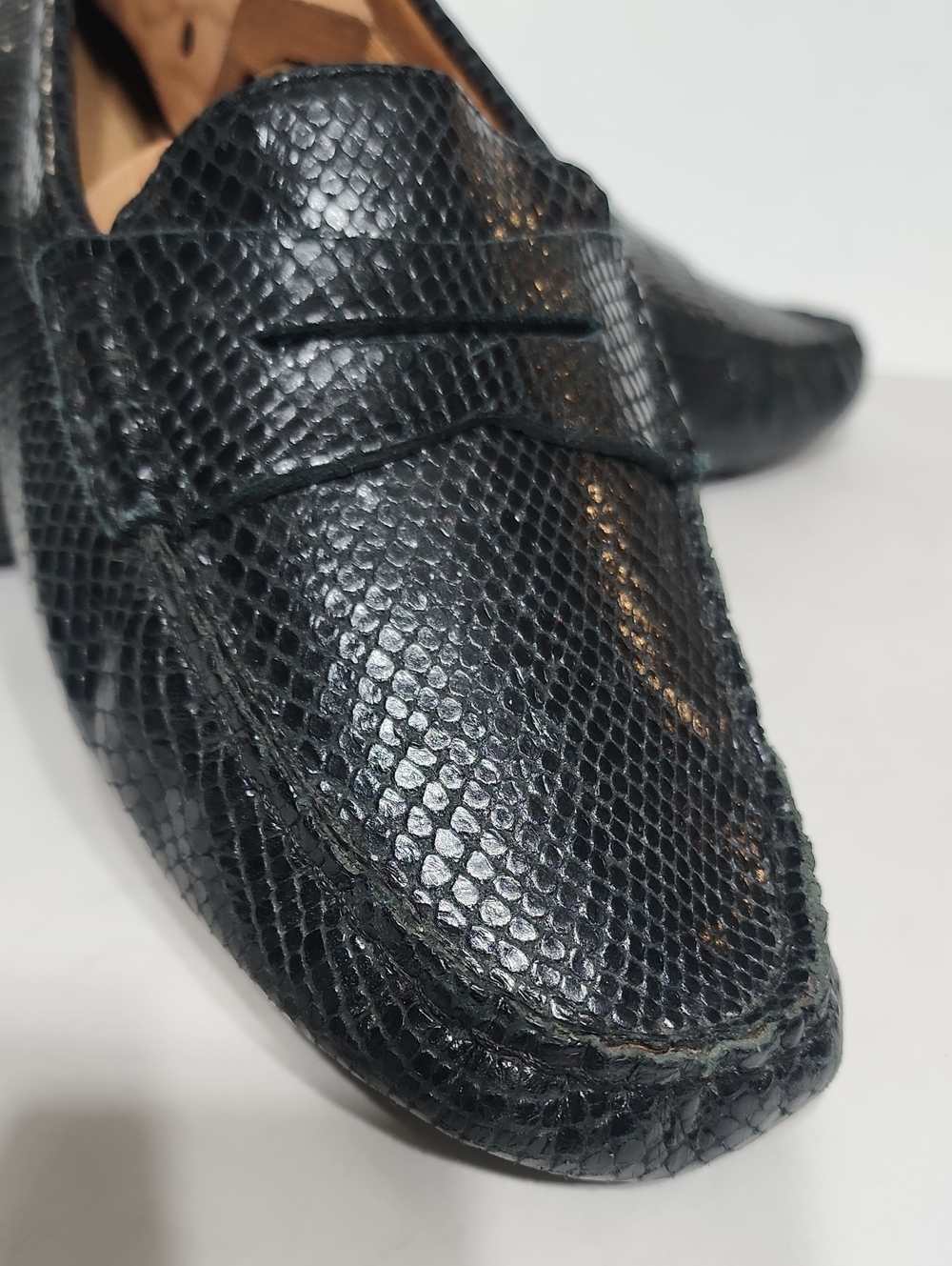 Lauren Ralph Lauren Navy Blue Camila Croc-Embossed Leather Penny Loafers Sz 11B - Picture 6 of 12